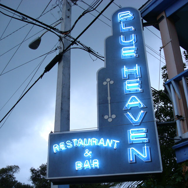 Blue Heaven sign by night